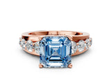 Rose gold Fancy Blue Asscher  Brilliant Solitaire with Side Stones on a Pave Band and Four-Prong Setting_24