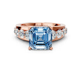 Rose gold Fancy Blue Asscher  Brilliant Solitaire with Side Stones on a Pave Band and Four-Prong Setting_29