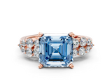 Rose gold Fancy Blue Asscher  Cluster Diamond Engagement Ring with Pavé Band and Four-Prong Setting_16
