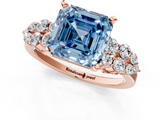 Rose gold Fancy Blue Asscher  Cluster Diamond Engagement Ring with Pavé Band and Four-Prong Setting_17