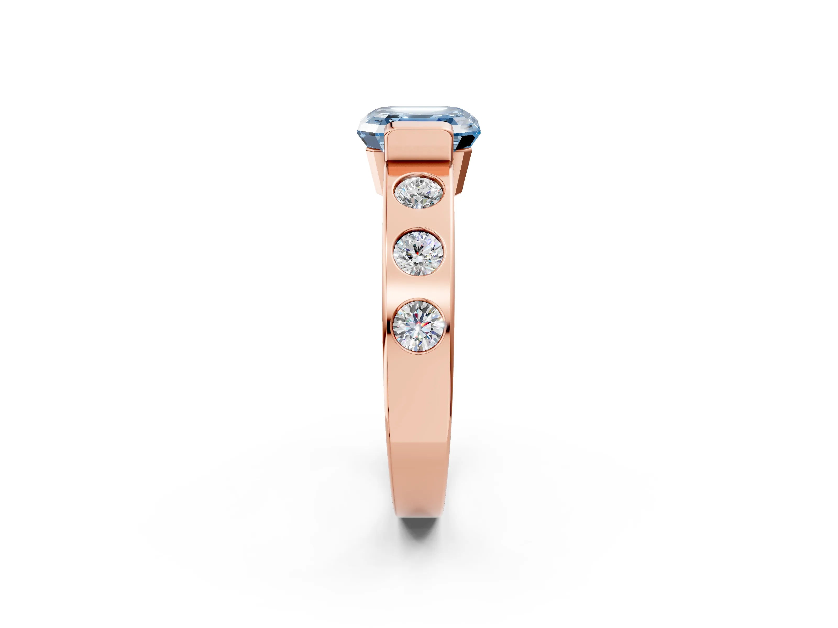 Rose gold Fancy Blue Asscher Cut Brilliant Channel-Set Diamond Ring with Bezel Prong Setting_2
