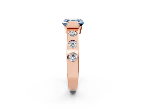 Rose gold Fancy Blue Asscher Cut Brilliant Channel-Set Diamond Ring with Bezel Prong Setting_2