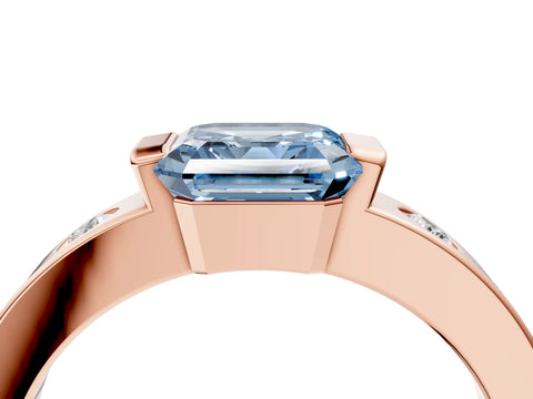 Rose gold Fancy Blue Asscher Cut Brilliant Channel-Set Diamond Ring with Bezel Prong Setting_4