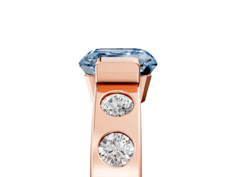 Rose gold Fancy Blue Asscher Cut Brilliant Channel-Set Diamond Ring with Bezel Prong Setting_5