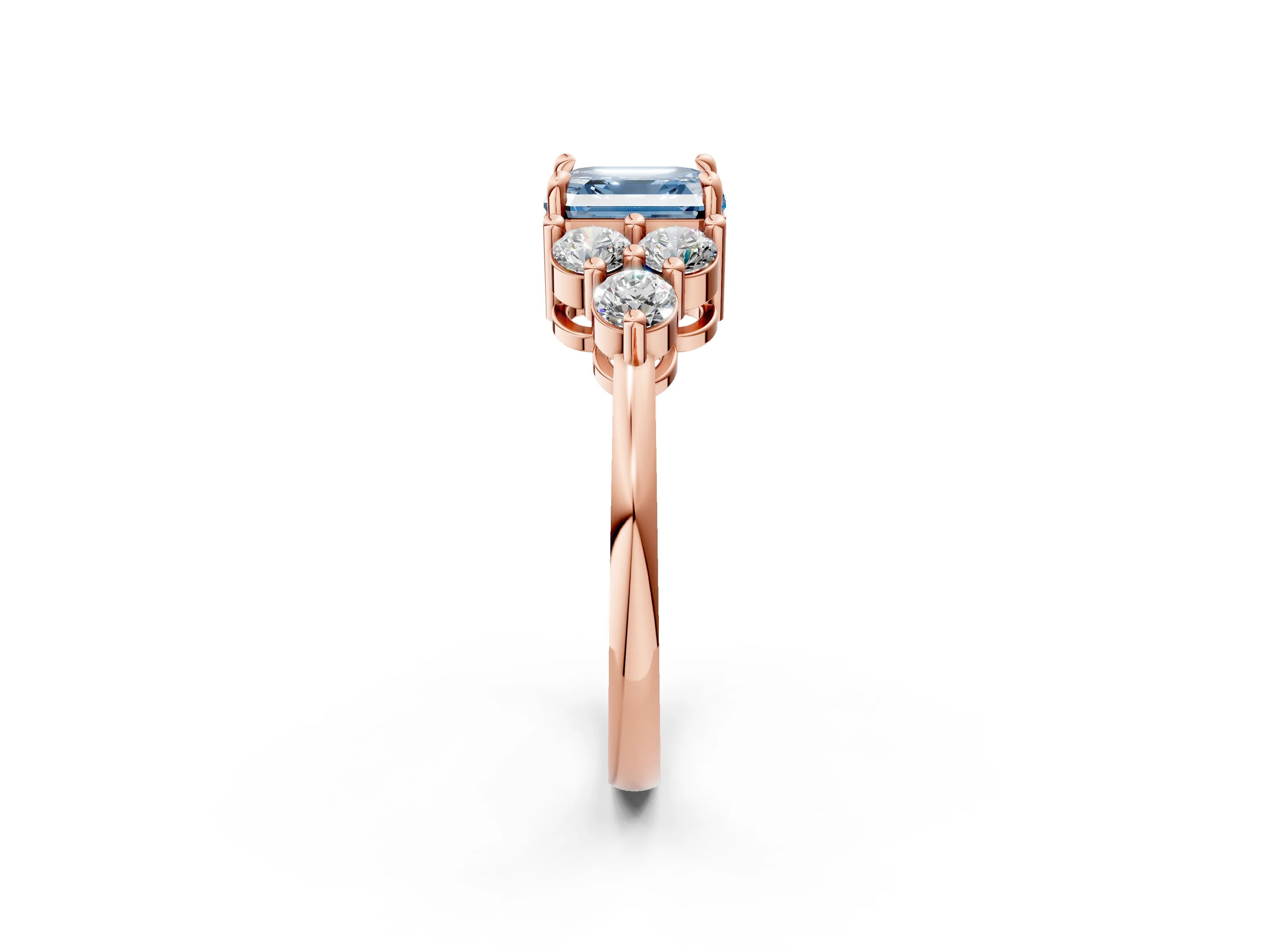 Rose gold Fancy Blue Asscher Cut Brilliant Diamond Cluster Accent Solitaire Ring with Prong Setting_2
