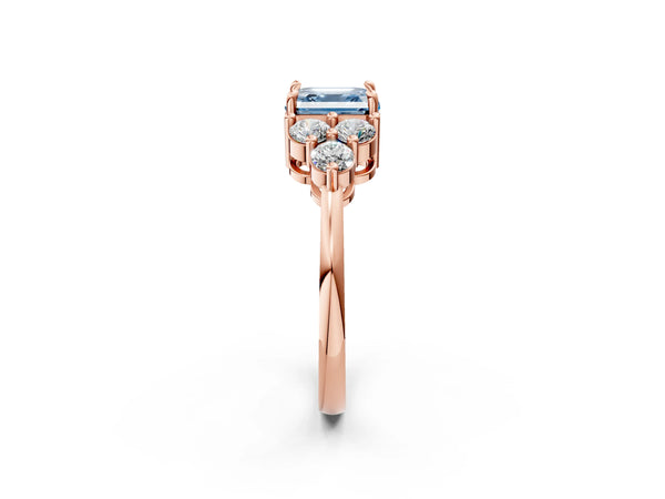 Rose Gold Asscher Cut Cluster Side Stone Engagement Ring Setting for Fancy Blue Center