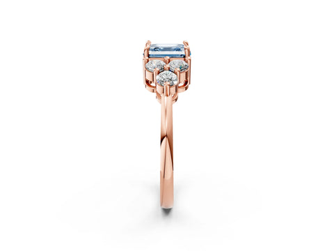 Rose gold Fancy Blue Asscher Cut Brilliant Diamond Cluster Accent Solitaire Ring with Prong Setting_2