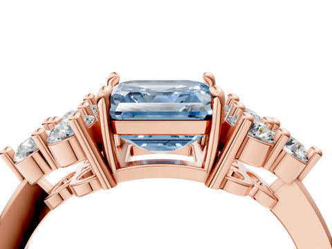 Rose gold Fancy Blue Asscher Cut Brilliant Diamond Cluster Accent Solitaire Ring with Prong Setting_4
