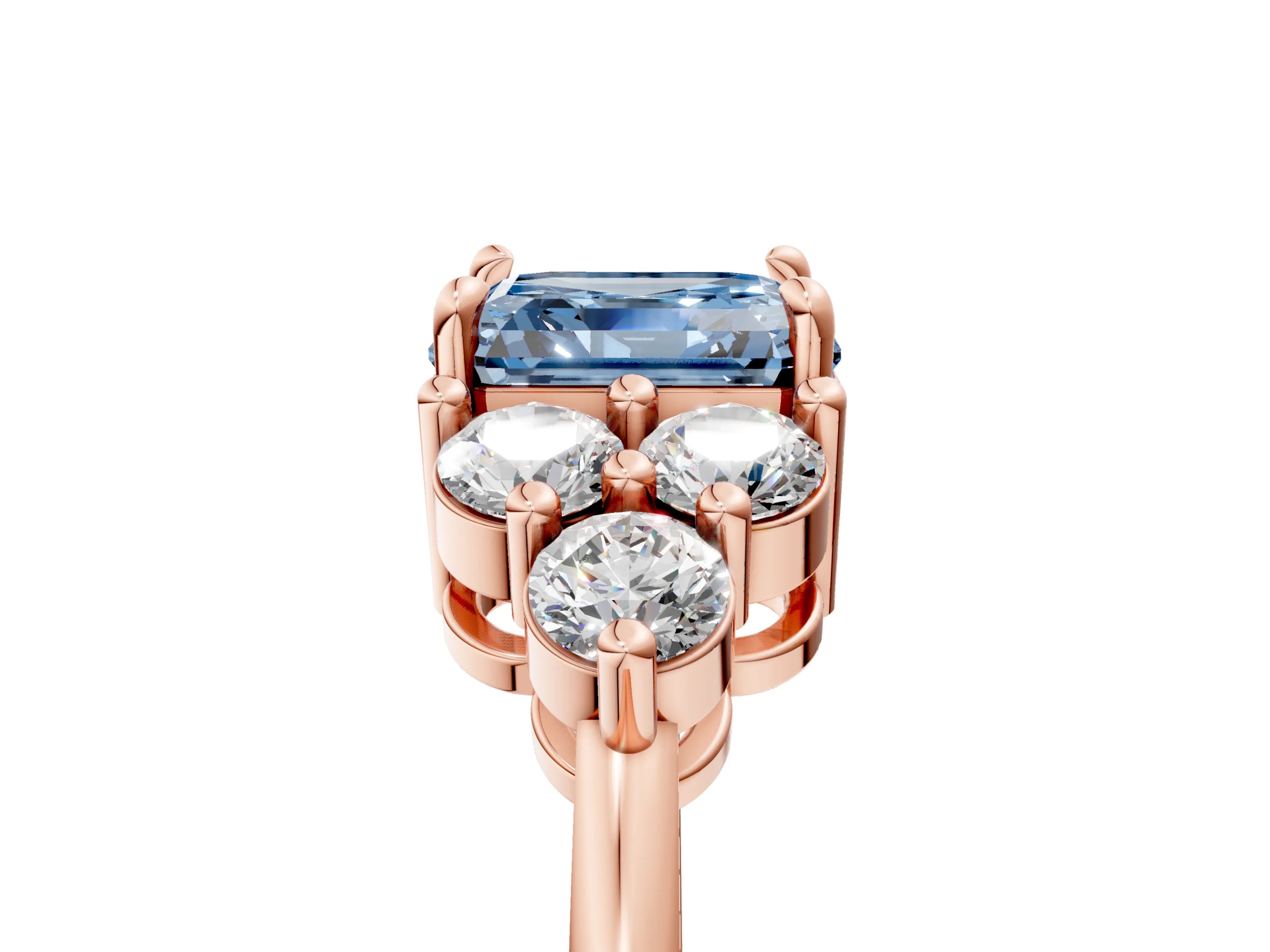 Rose gold Fancy Blue Asscher Cut Brilliant Diamond Cluster Accent Solitaire Ring with Prong Setting_5