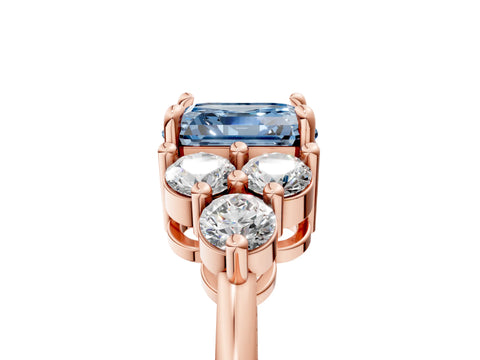 Rose gold Fancy Blue Asscher Cut Brilliant Diamond Cluster Accent Solitaire Ring with Prong Setting_5