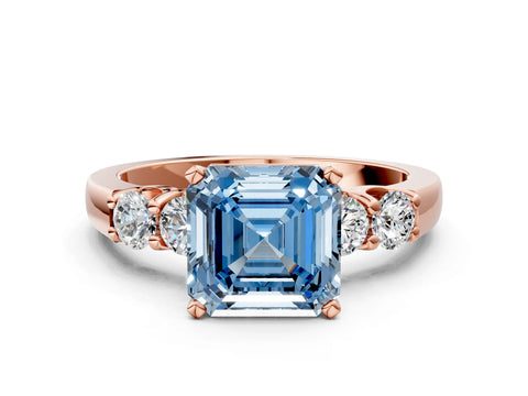 Rose gold Fancy Blue Asscher Cut Brilliant Diamond Five-Stone Engagement Ring with Prong Setting on a Classic Band_3