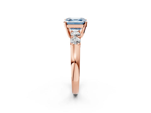 Rose gold Fancy Blue Asscher Cut Brilliant Diamond Five-Stone Engagement Ring with Prong Setting on a Classic Band_5