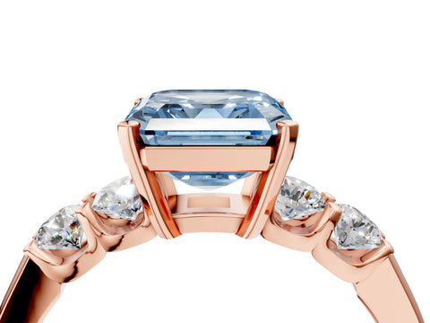 Rose gold Fancy Blue Asscher Cut Brilliant Diamond Five-Stone Engagement Ring with Prong Setting on a Classic Band_7