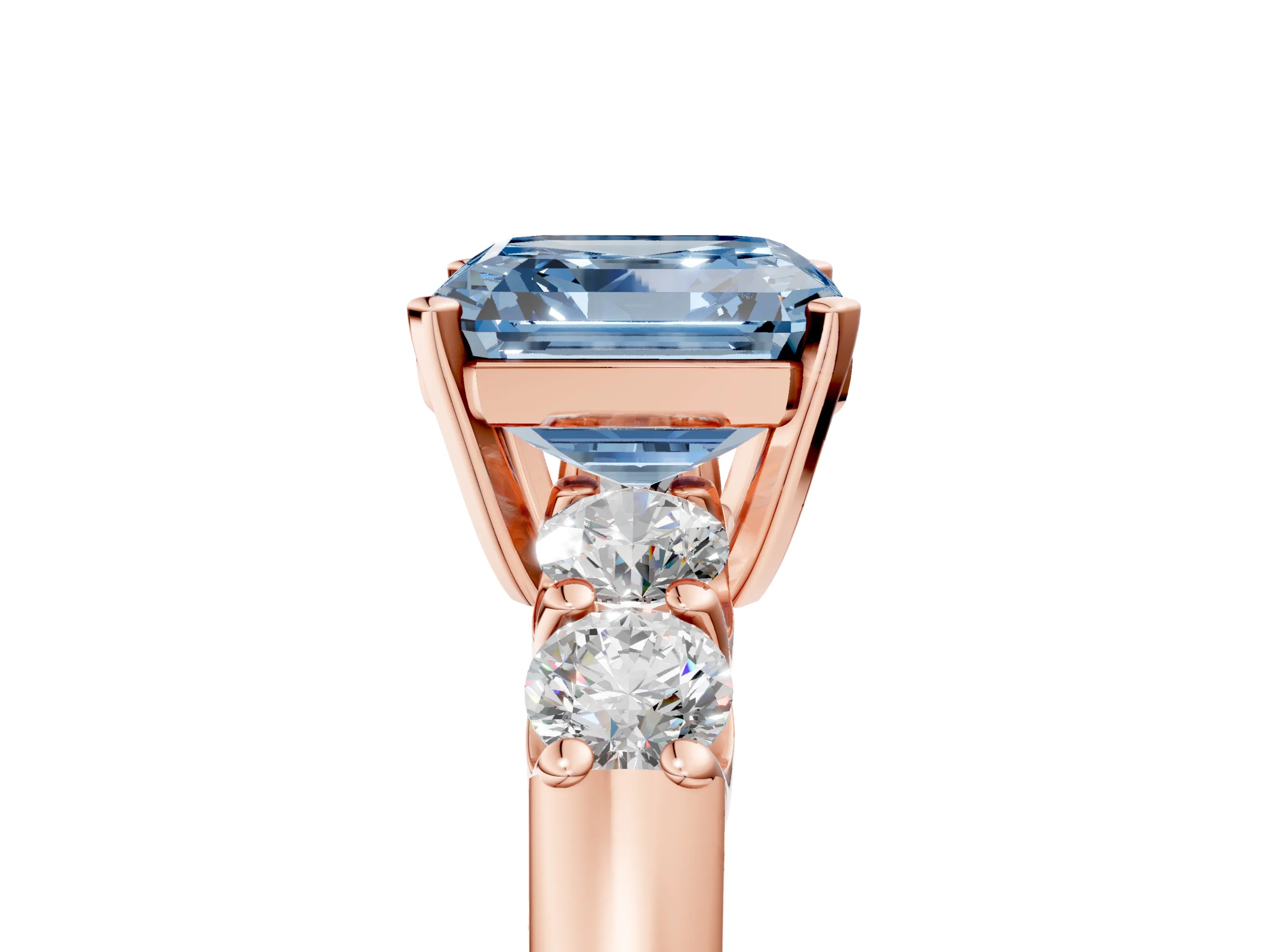 Rose gold Fancy Blue Asscher Cut Brilliant Diamond Five-Stone Engagement Ring with Prong Setting on a Classic Band_8
