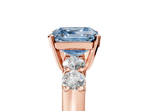 Rose gold Fancy Blue Asscher Cut Brilliant Diamond Five-Stone Engagement Ring with Prong Setting on a Classic Band_8