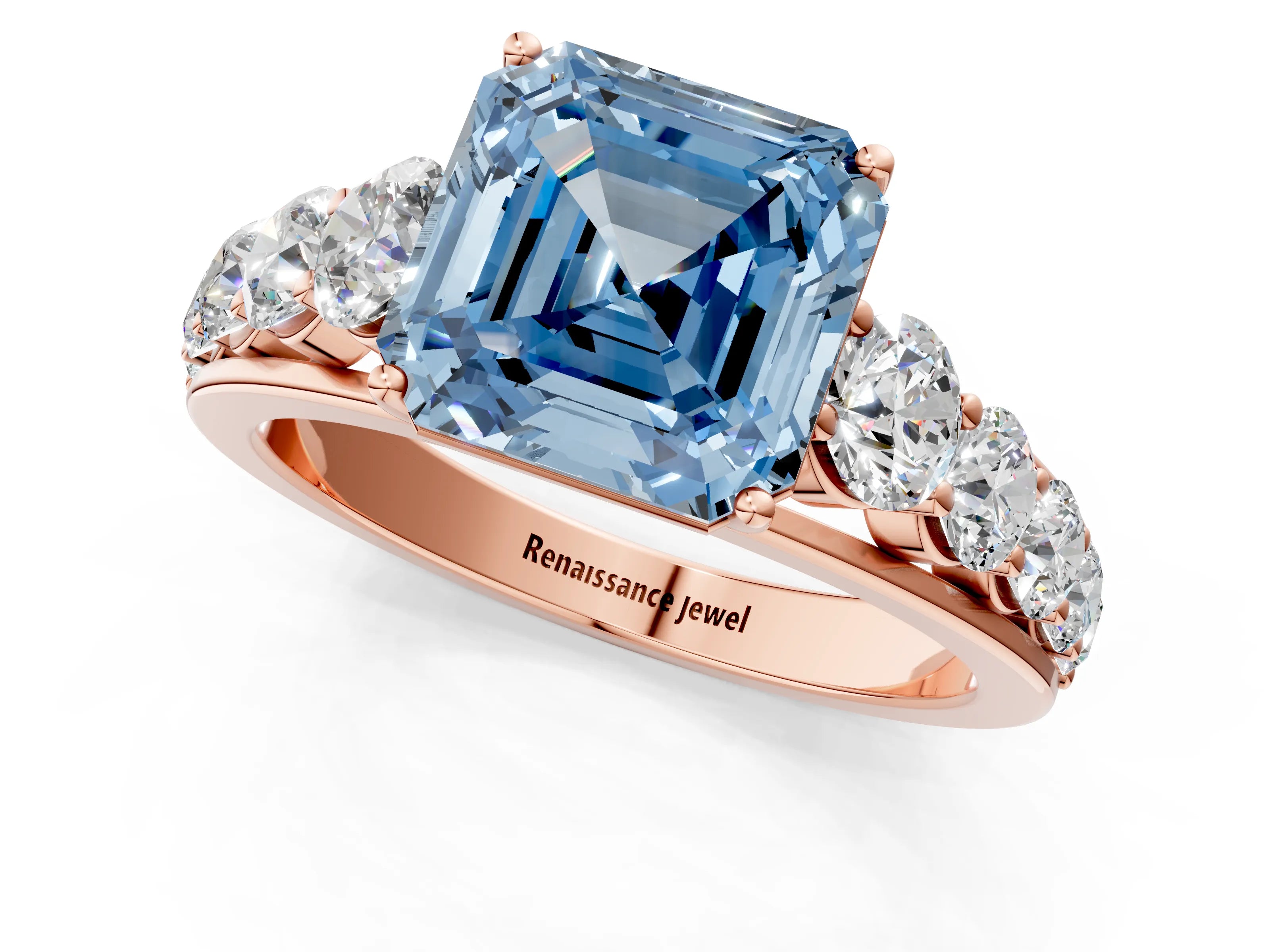 Rose gold Fancy Blue Asscher Cut Brilliant Diamond Pavé Band with Six-Prong Setting_1