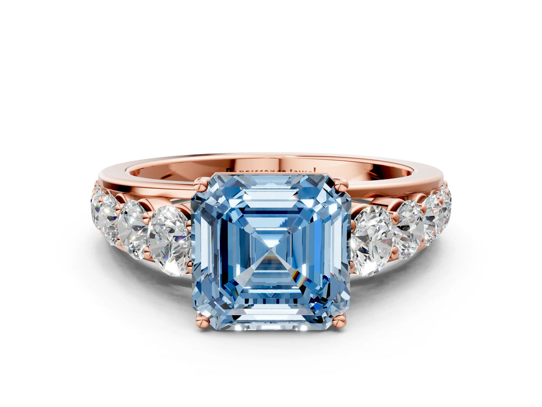 Rose gold Fancy Blue Asscher Cut Brilliant Diamond Pavé Band with Six-Prong Setting_12