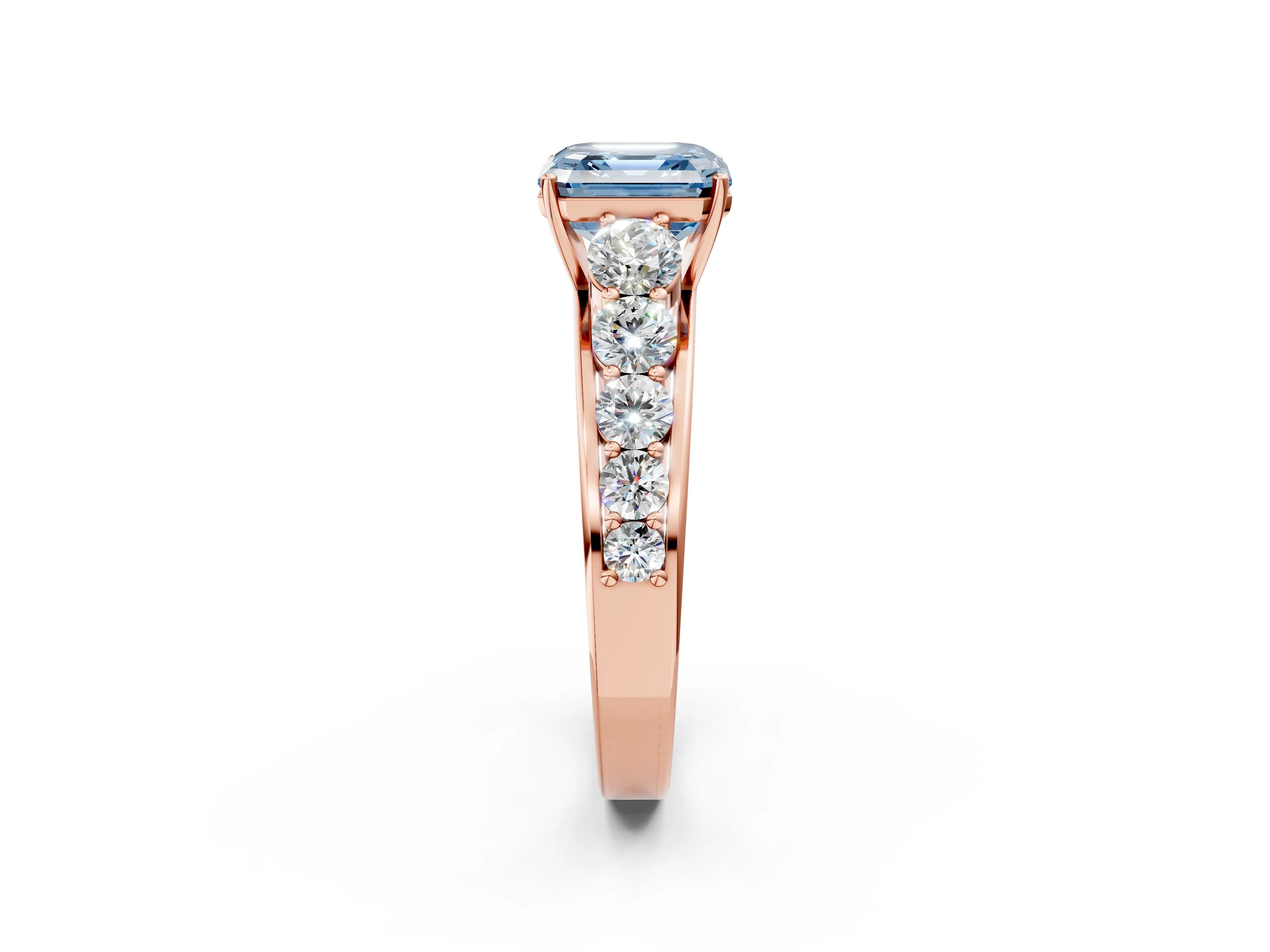 Rose gold Fancy Blue Asscher Cut Brilliant Diamond Pavé Band with Six-Prong Setting_2