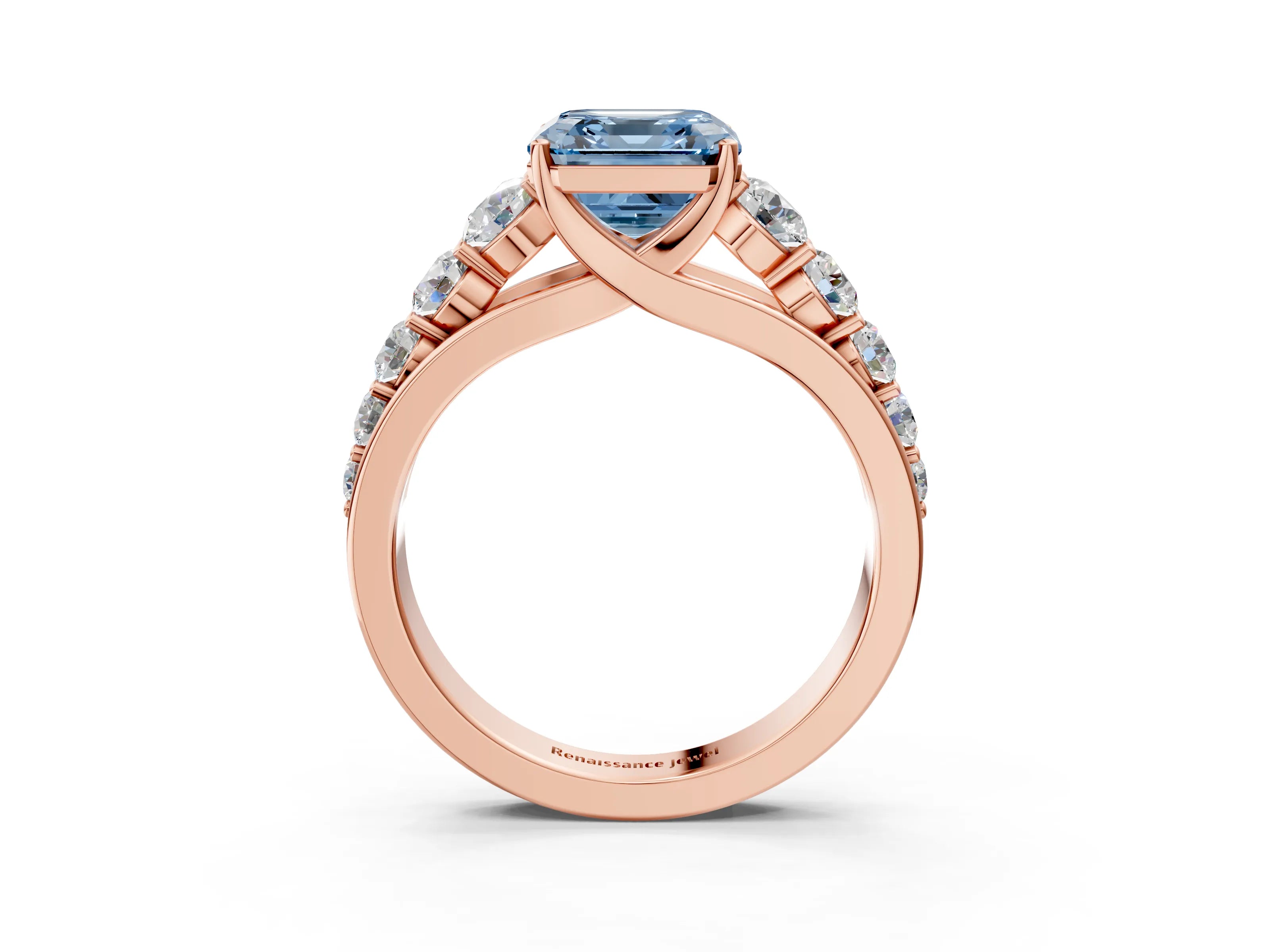 Rose gold Fancy Blue Asscher Cut Brilliant Diamond Pavé Band with Six-Prong Setting_3