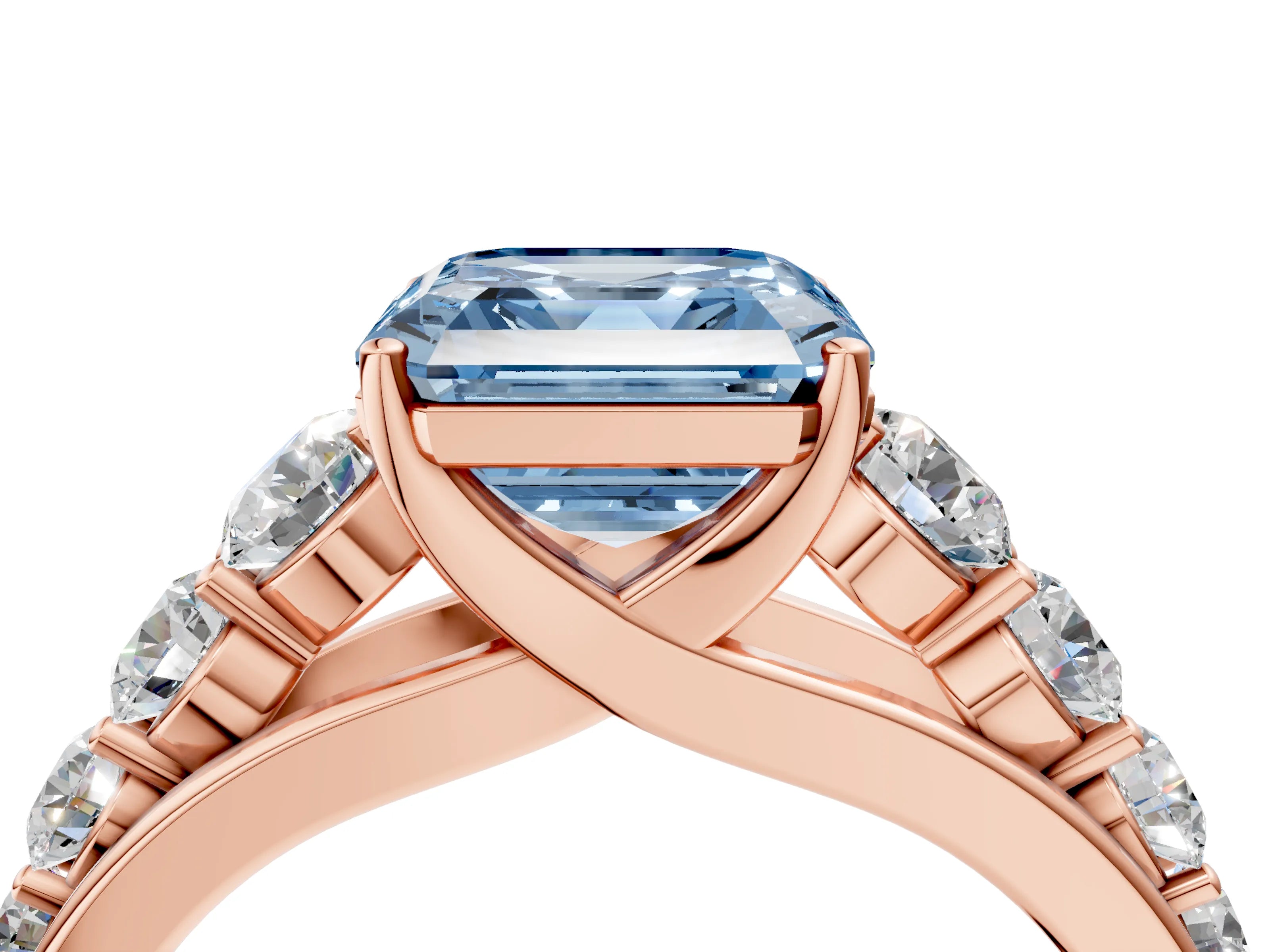 Rose gold Fancy Blue Asscher Cut Brilliant Diamond Pavé Band with Six-Prong Setting_4