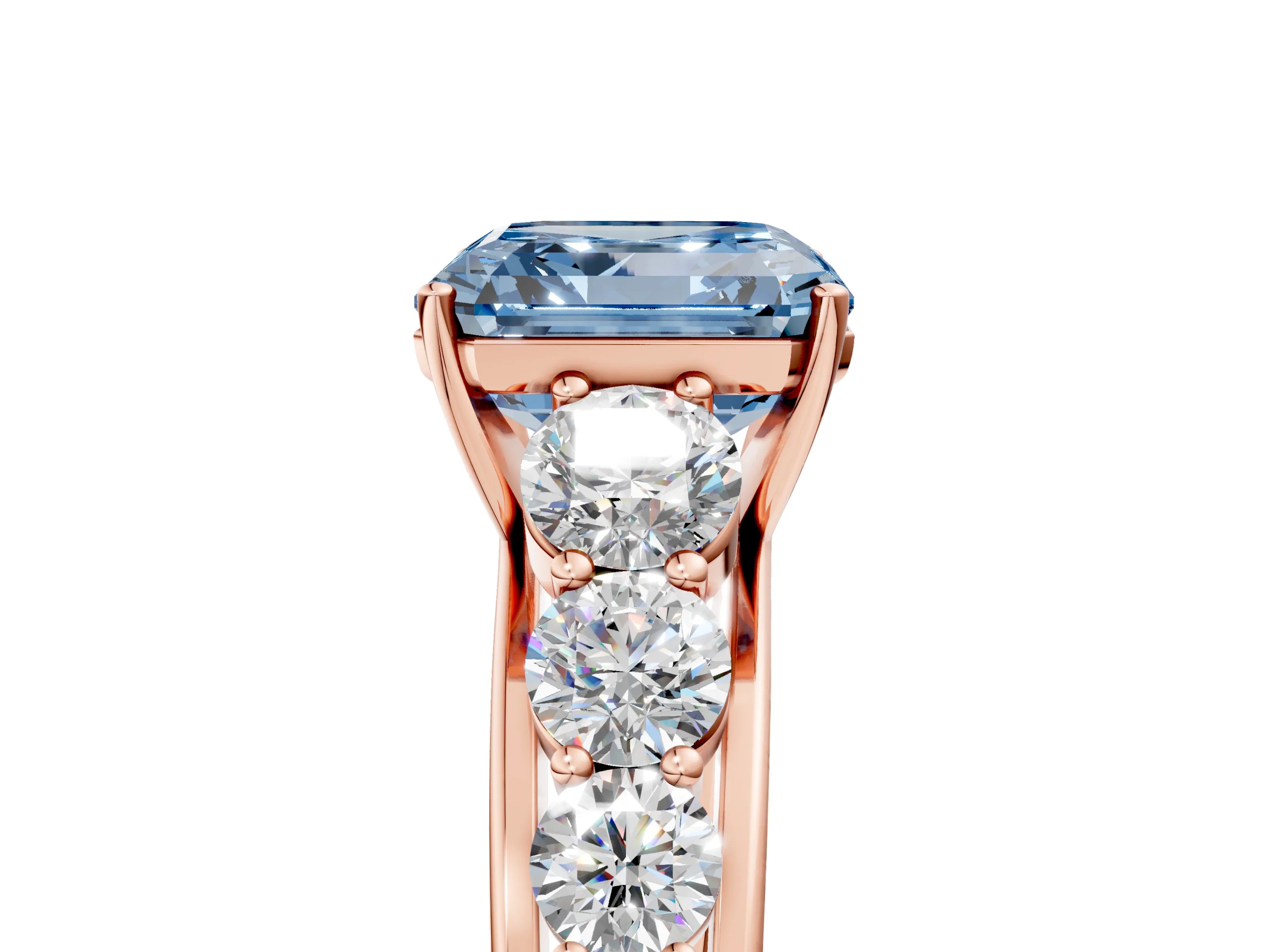 Rose gold Fancy Blue Asscher Cut Brilliant Diamond Pavé Band with Six-Prong Setting_5