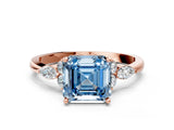 Rose gold Fancy Blue Asscher Cut Brilliant Diamond Solitaire Ring with Pear Side Stones and Four-Prong Setting_3