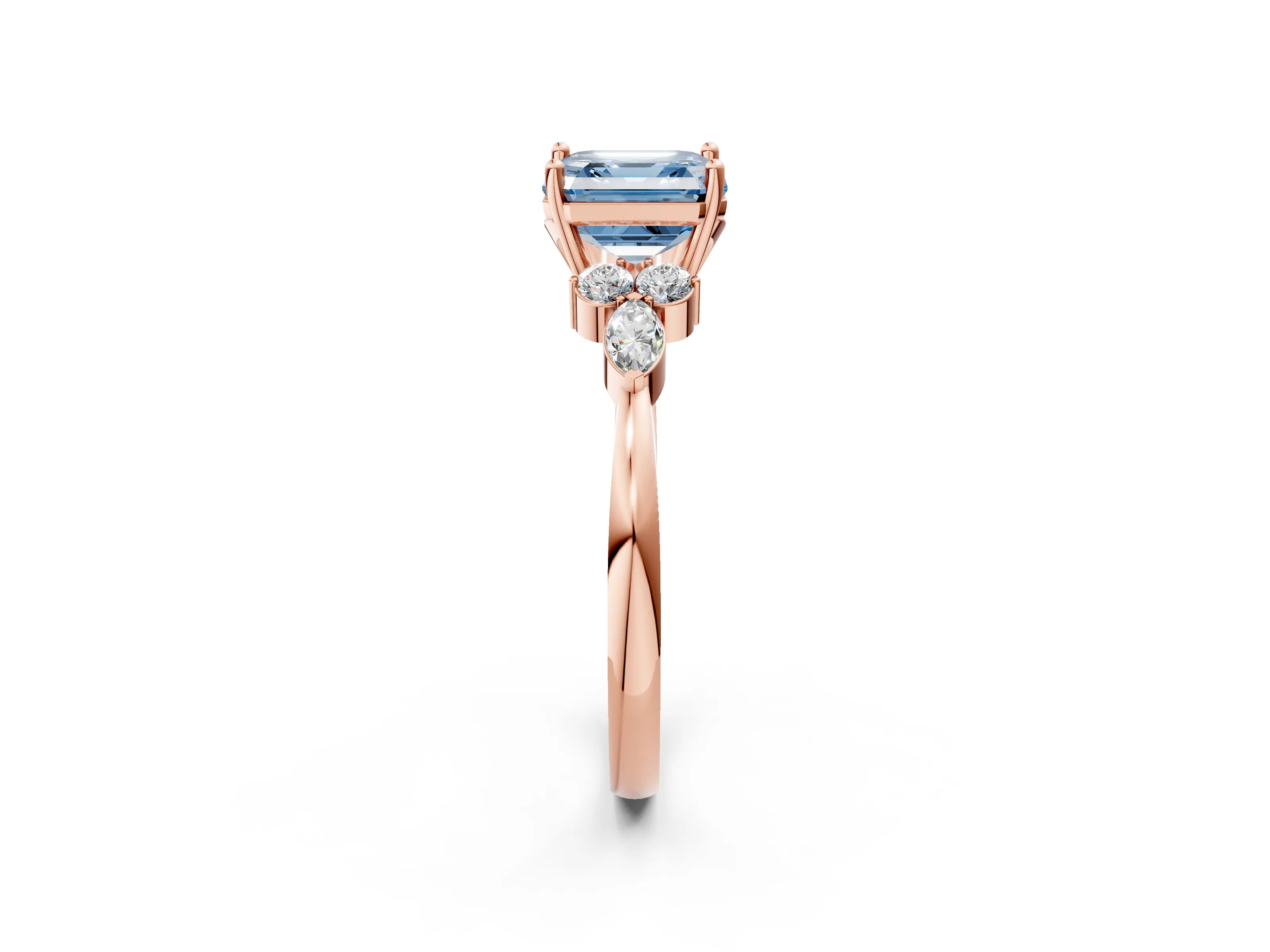 Rose gold Fancy Blue Asscher Cut Brilliant Diamond Solitaire Ring with Pear Side Stones and Four-Prong Setting_5