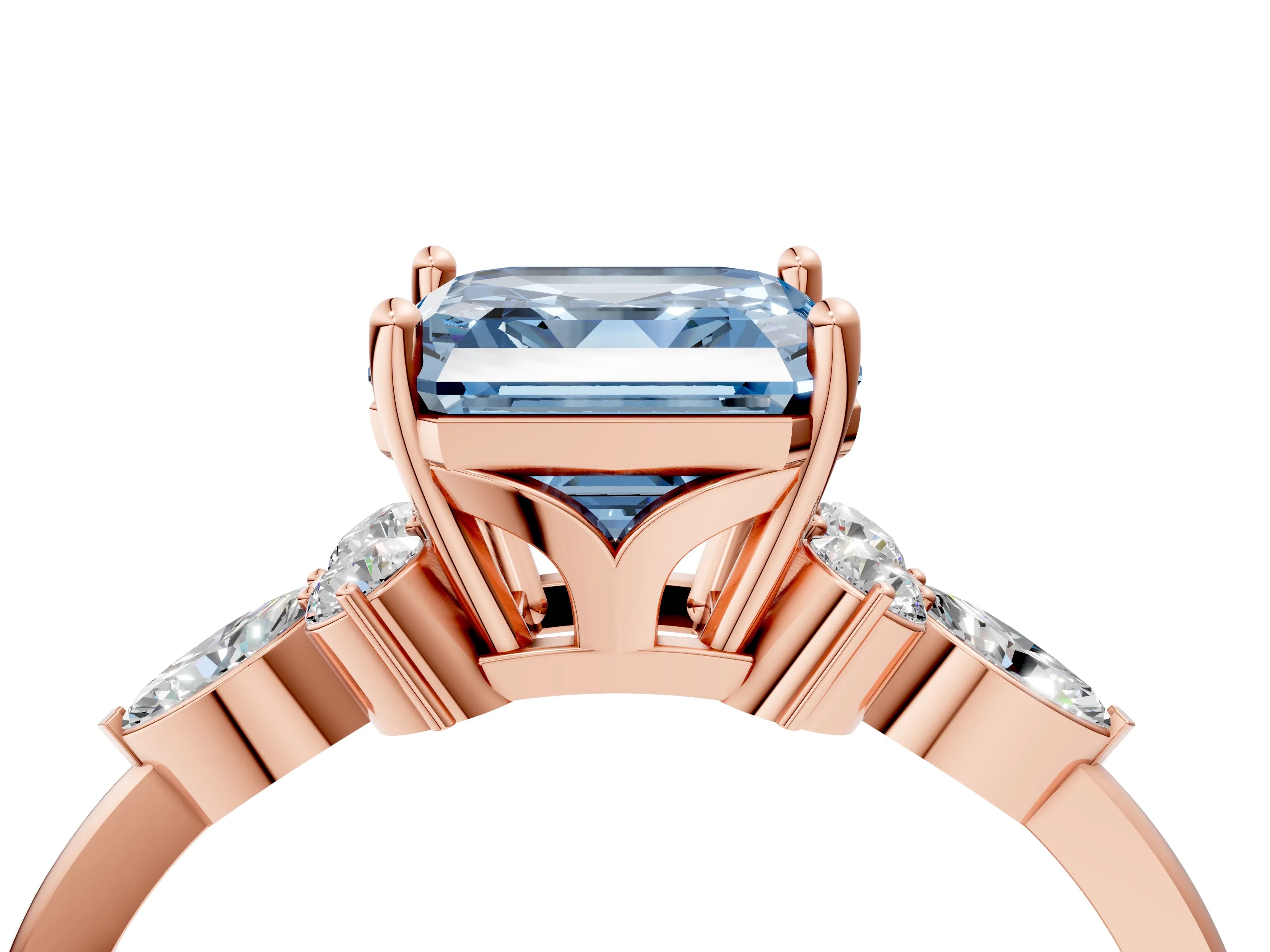 Rose gold Fancy Blue Asscher Cut Brilliant Diamond Solitaire Ring with Pear Side Stones and Four-Prong Setting_7