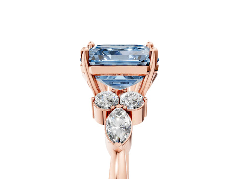 Rose gold Fancy Blue Asscher Cut Brilliant Diamond Solitaire Ring with Pear Side Stones and Four-Prong Setting_8