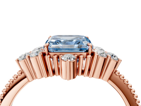 Rose gold Fancy Blue Asscher Cut Brilliant Diamond with Cluster Setting on a Beaded Band and Four-Prong Setting_4