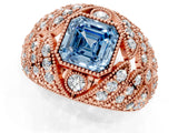 Rose gold Fancy Blue Asscher Cut Brilliant Halo Pave Diamond Milgrain Ring_1