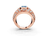 Rose gold Fancy Blue Asscher Cut Brilliant Halo Pave Diamond Milgrain Ring_3