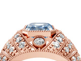 Rose gold Fancy Blue Asscher Cut Brilliant Halo Pave Diamond Milgrain Ring_4