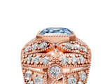 Rose gold Fancy Blue Asscher Cut Brilliant Halo Pave Diamond Milgrain Ring_5