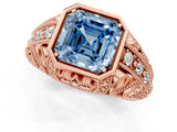 Rose gold Fancy Blue Asscher Cut Brilliant Milgrain Filigree Diamond Ring with Square Prong Setting_1