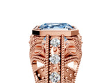 Rose gold Fancy Blue Asscher Cut Brilliant Milgrain Filigree Diamond Ring with Square Prong Setting_5