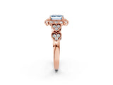 Rose gold Fancy Blue Asscher Cut Brilliant Milgrain Pave Heart Band Solitaire Ring_2