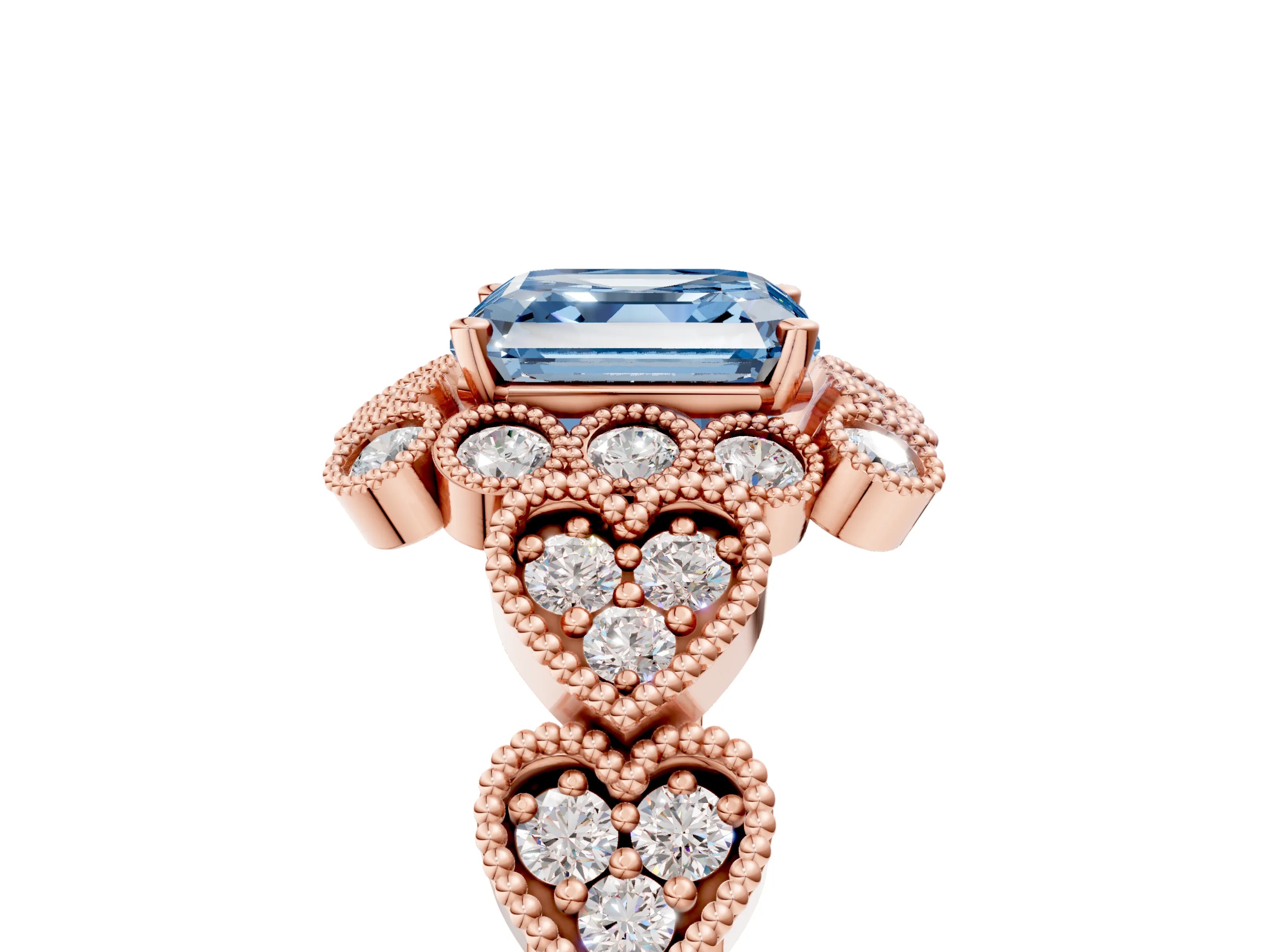 Rose gold Fancy Blue Asscher Cut Brilliant Milgrain Pave Heart Band Solitaire Ring_5