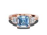 Rose gold Fancy Blue Asscher Cut Brilliant Three-Stone Diamond Ring with Pavé Band and Four-Prong Setting_3