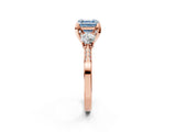 Rose gold Fancy Blue Asscher Cut Brilliant Three-Stone Diamond Ring with Pavé Band and Four-Prong Setting_5