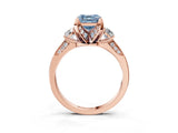 Rose gold Fancy Blue Asscher Cut Brilliant Three-Stone Diamond Ring with Pavé Band and Four-Prong Setting_6