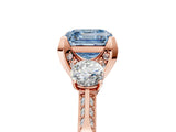 Rose gold Fancy Blue Asscher Cut Brilliant Three-Stone Diamond Ring with Pavé Band and Four-Prong Setting_8