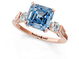 Rose gold Fancy Blue Asscher Cut Brilliant Three-Stone Pave Band with Four-Prong Setting_1