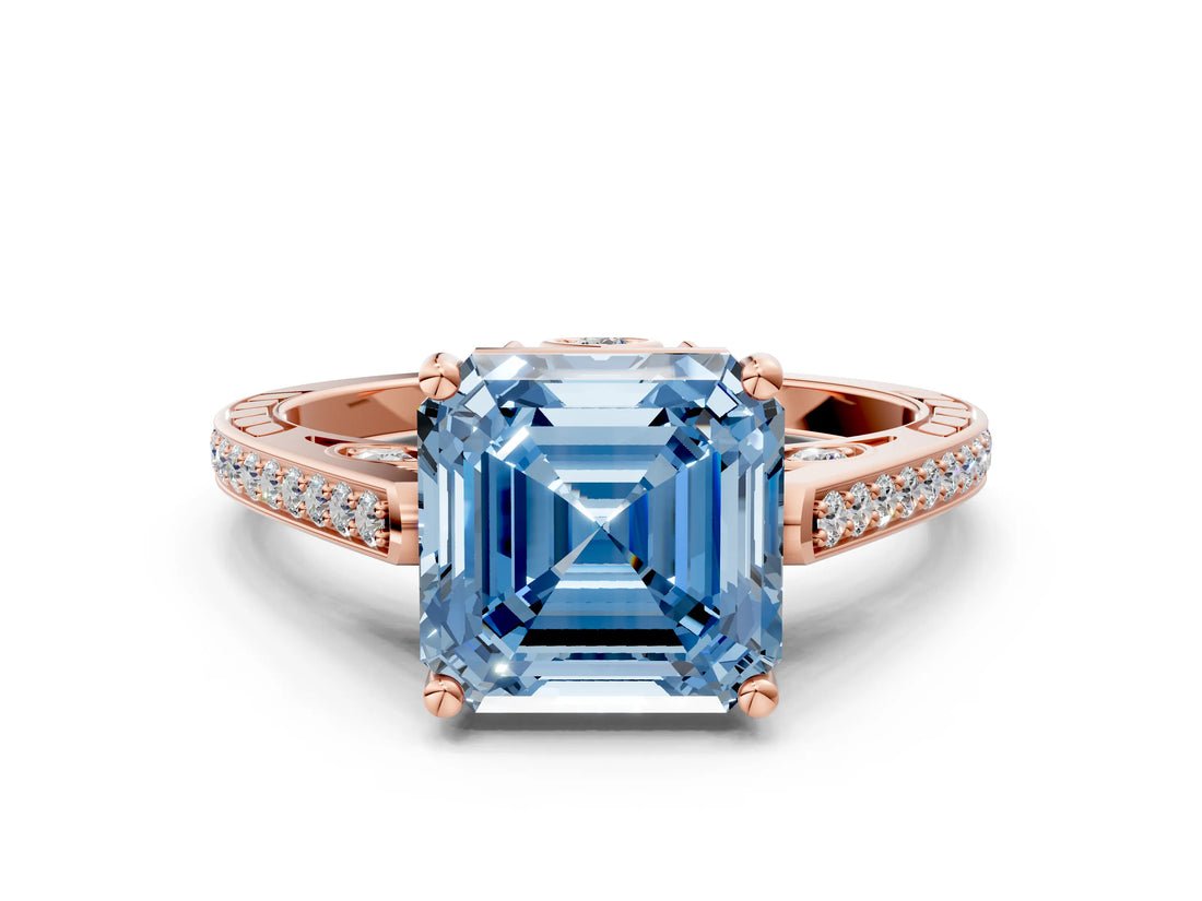 Rose gold Fancy Blue Asscher  Cut Cathedral Pave Diamond Engagement Ring with Six-Prong Setting_32