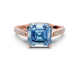 Rose gold Fancy Blue Asscher  Cut Cathedral Pave Diamond Engagement Ring with Six-Prong Setting_32