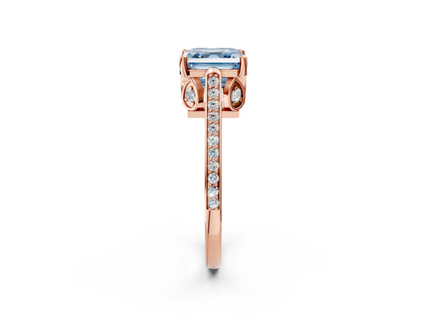 Rose Gold Asscher Cut Cathedral Engagement Ring Setting for Fancy Blue Center with Pave Shoulders