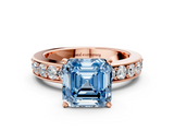 Rose gold Fancy Blue Asscher  Cut Channel Set Diamond Engagement Ring with Four-Prong Setting