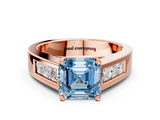 Rose gold Fancy Blue Asscher Cut Cut Channel Set Solitaire Ring with Four-Prong Setting
