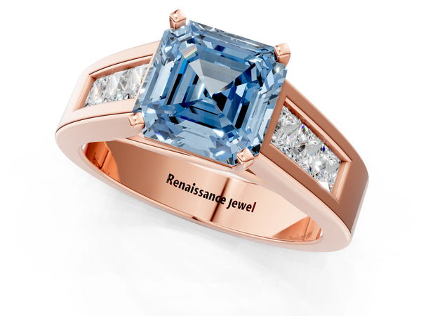 Rose Gold Asscher Cut Engagement Ring Setting for Fancy Blue Center with Channel-Set Shoulders