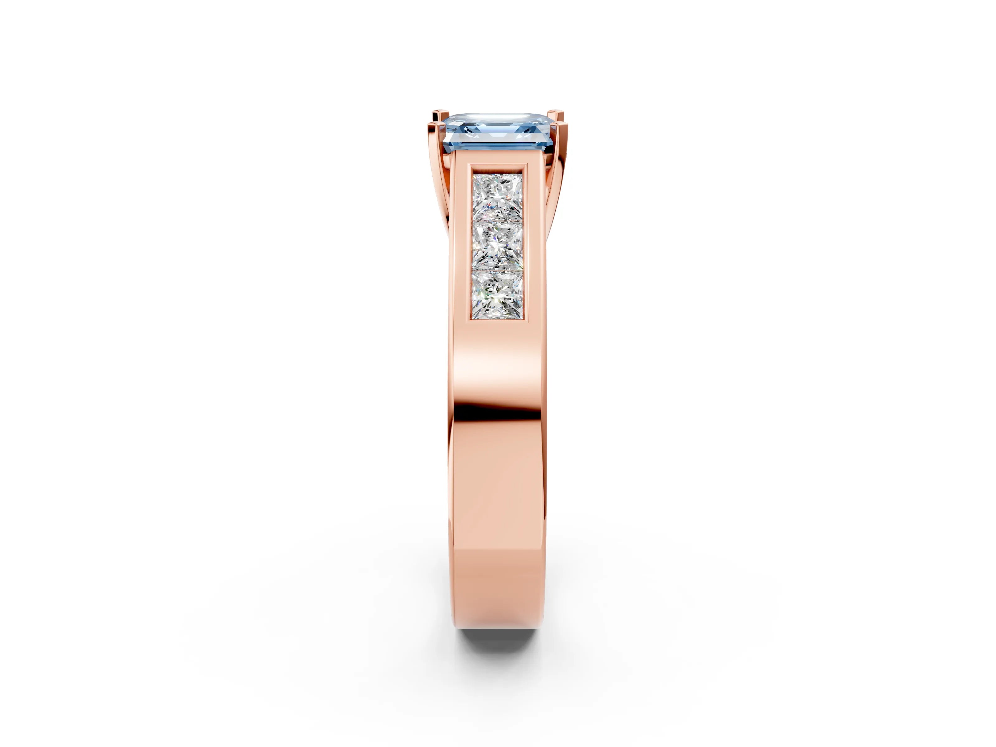 Rose gold Fancy Blue Asscher Cut Cut Channel Set Solitaire Ring with Four-Prong Setting_2